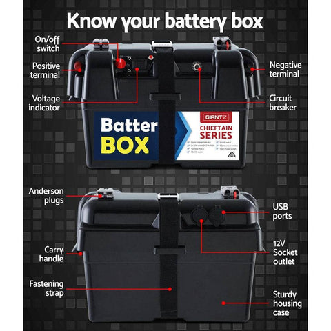 Battery Box 12V Camping Portable Deep Cycle AGM Universal Large USB Cig