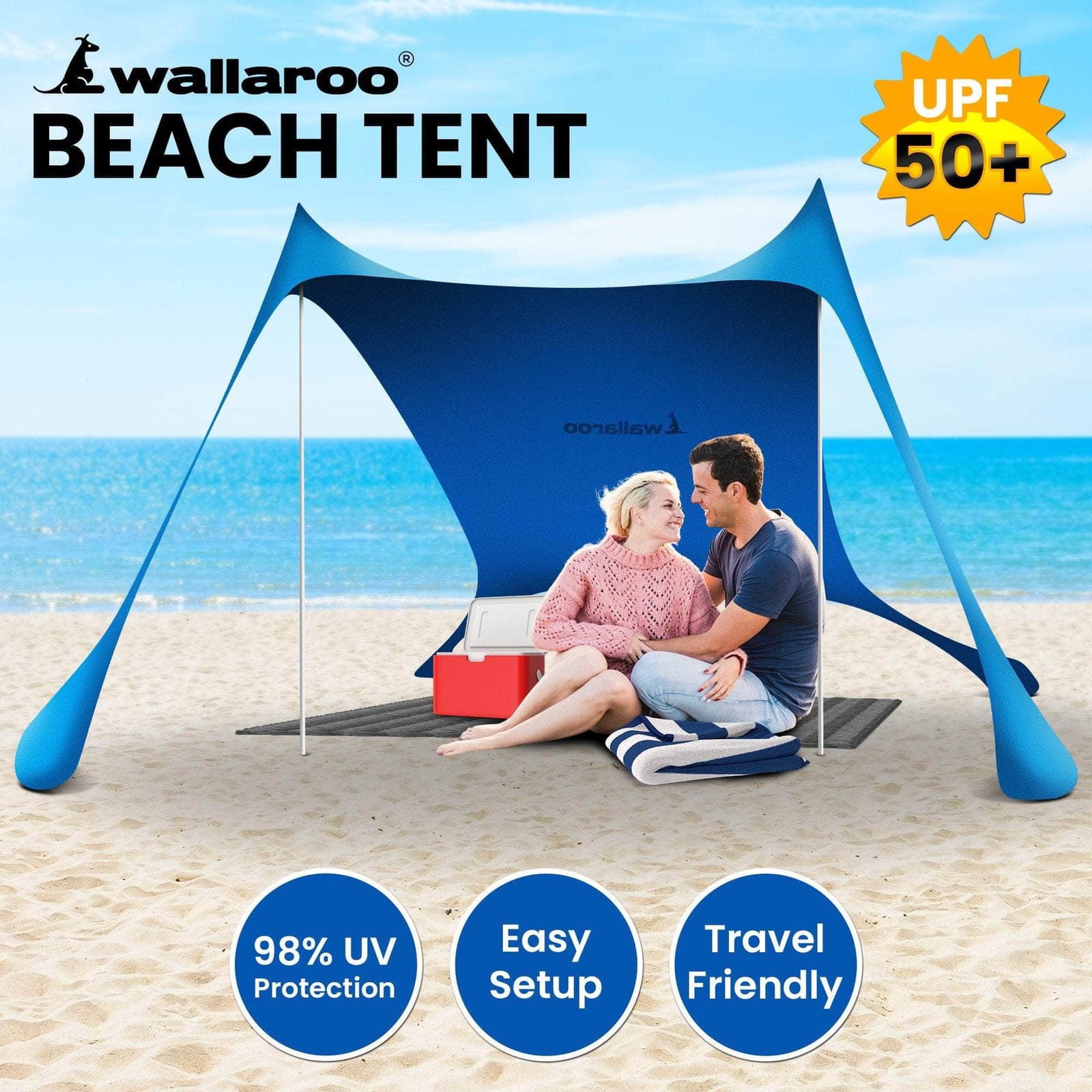 Beach Tent Canopy Sunshade 2m x 2m - Blue | camping - photo 13