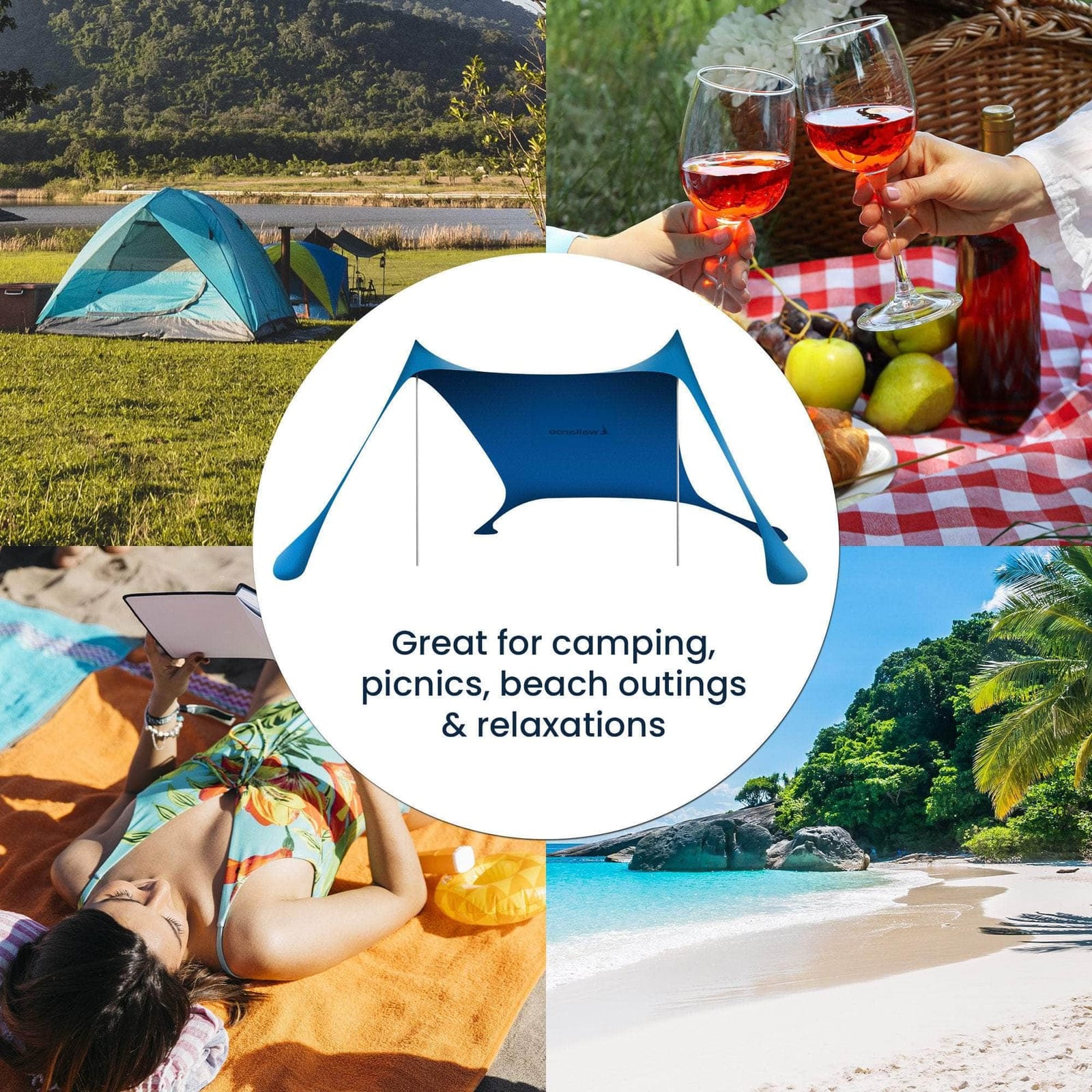 Beach Tent Canopy Sunshade 2m x 2m - Blue | Blue colour - photo 14
