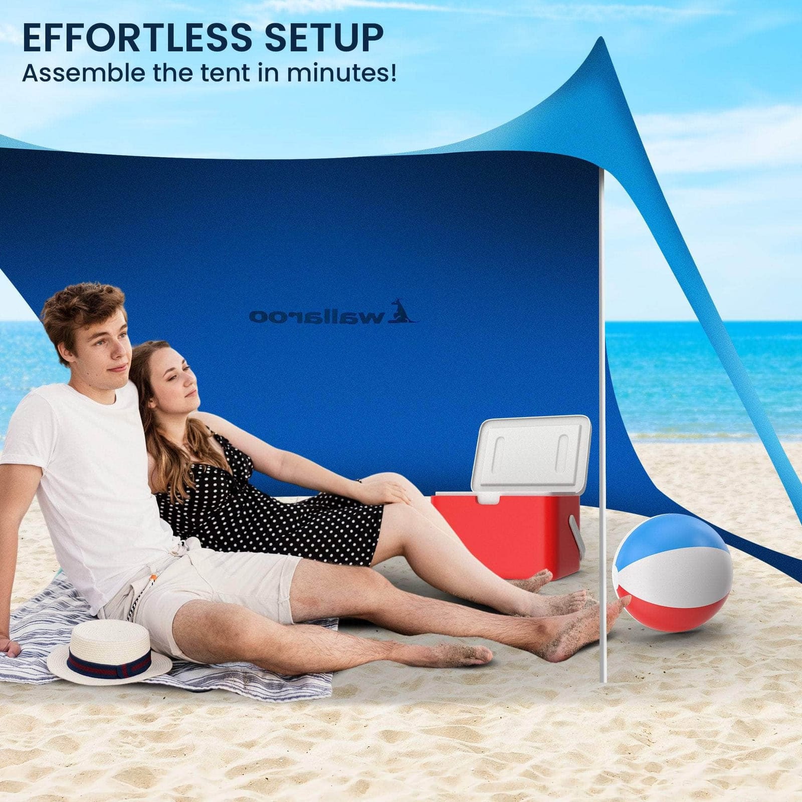 camping - Beach Tent Canopy Sunshade 2m x 2m - Blue - photo 11