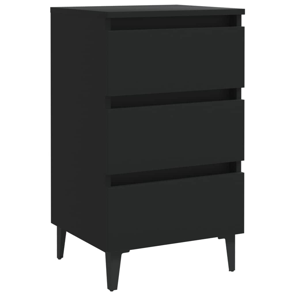 Bed Cabinet with Metal Legs 2 pcs Black