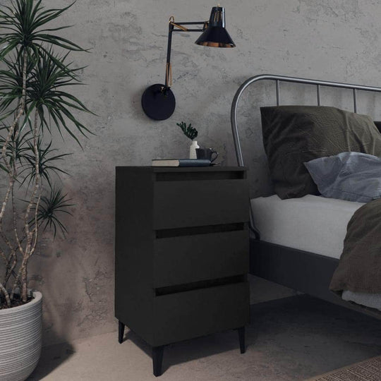 2 Pcs - Bed Cabinet with Metal Legs 2 pcs Black