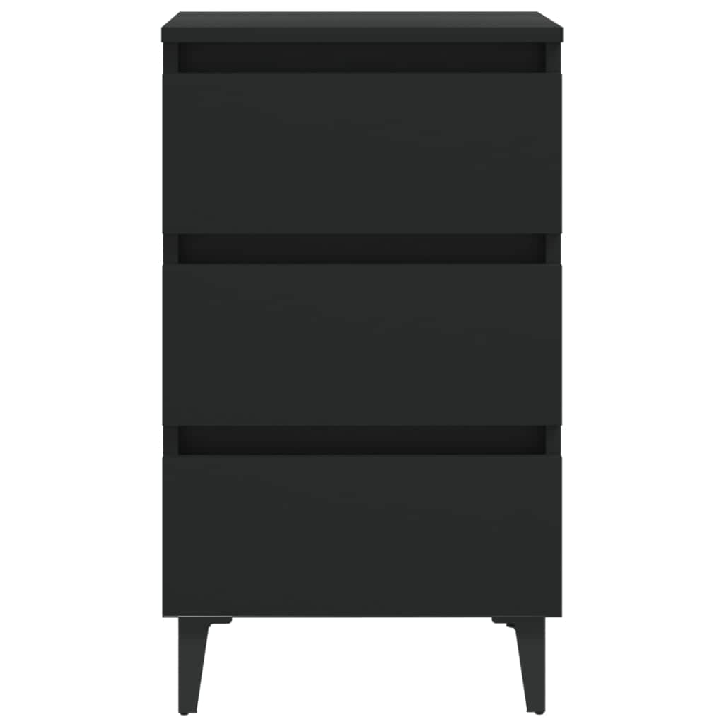 Bed Cabinet with Metal Legs 2 pcs Black