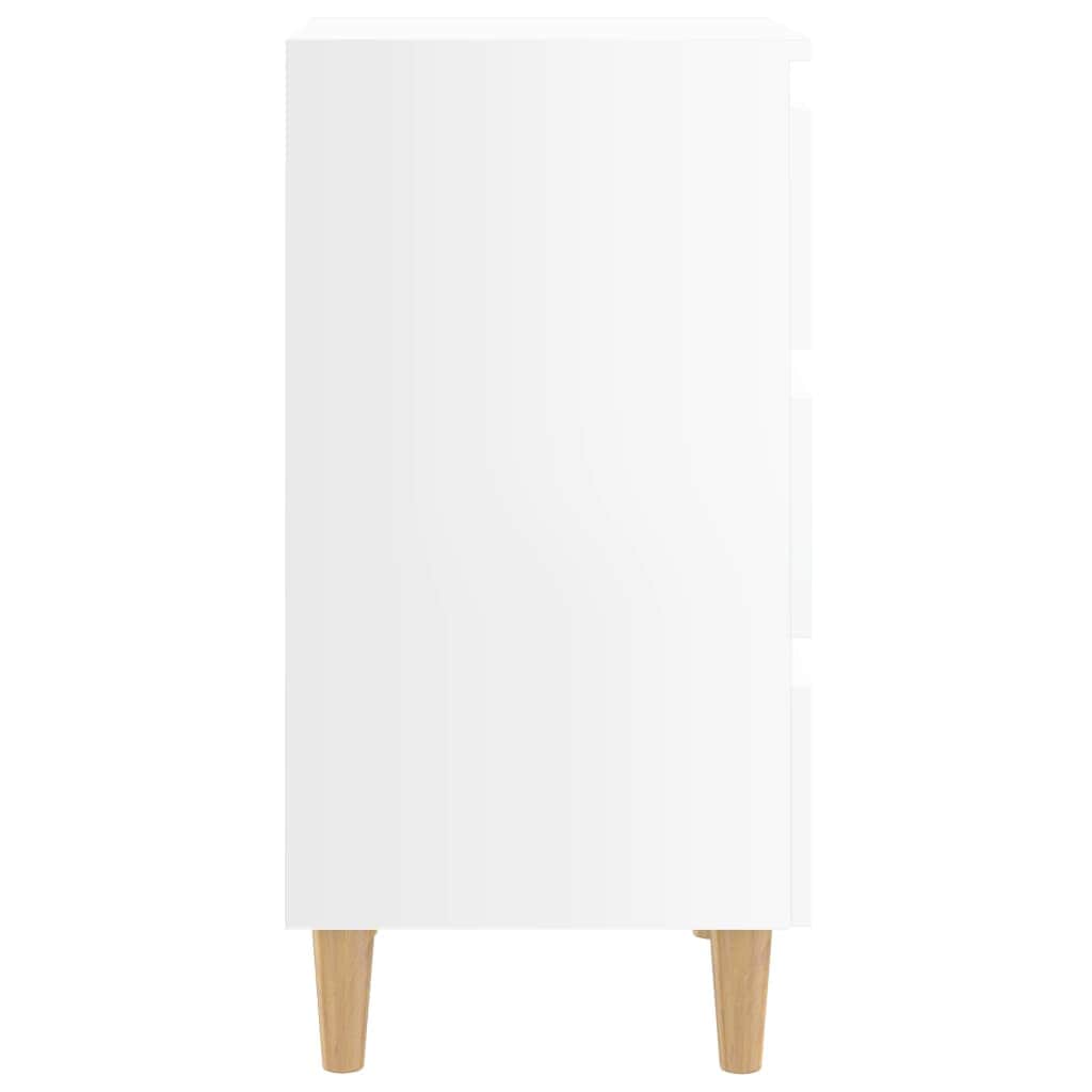 Bed Cabinet with Solid Wood Legs High Gloss White