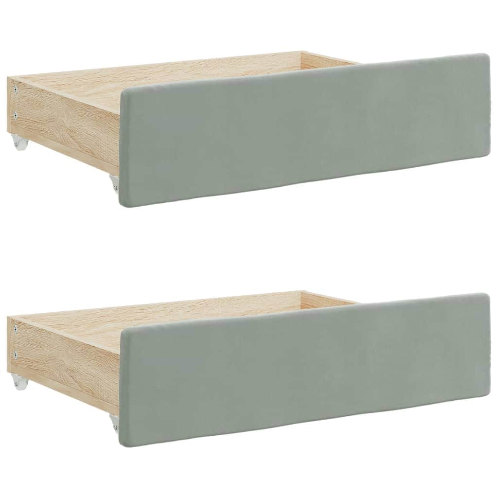 2 Pcs - Bed Drawers 2 pcs Light Grey Engineered Wood and Velvet