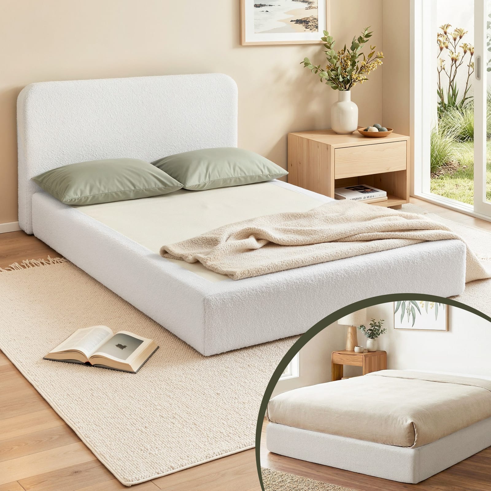 Queen Bed Frame No Assembly Boucle | Simpledeals