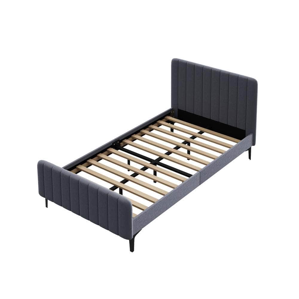 Bed Frame Beds Platform Velvet Fabric Grey/Beige
