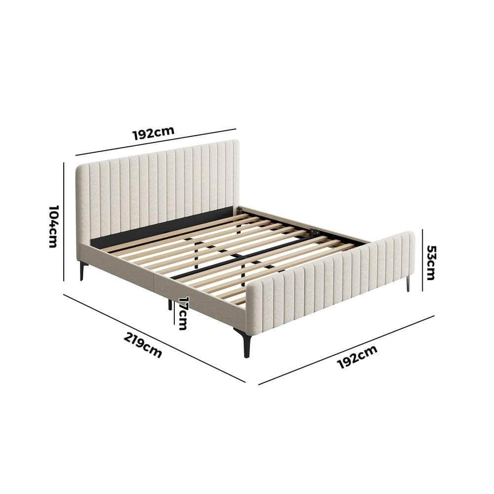 Bed Frame Beds Platform Velvet Fabric Grey/Beige