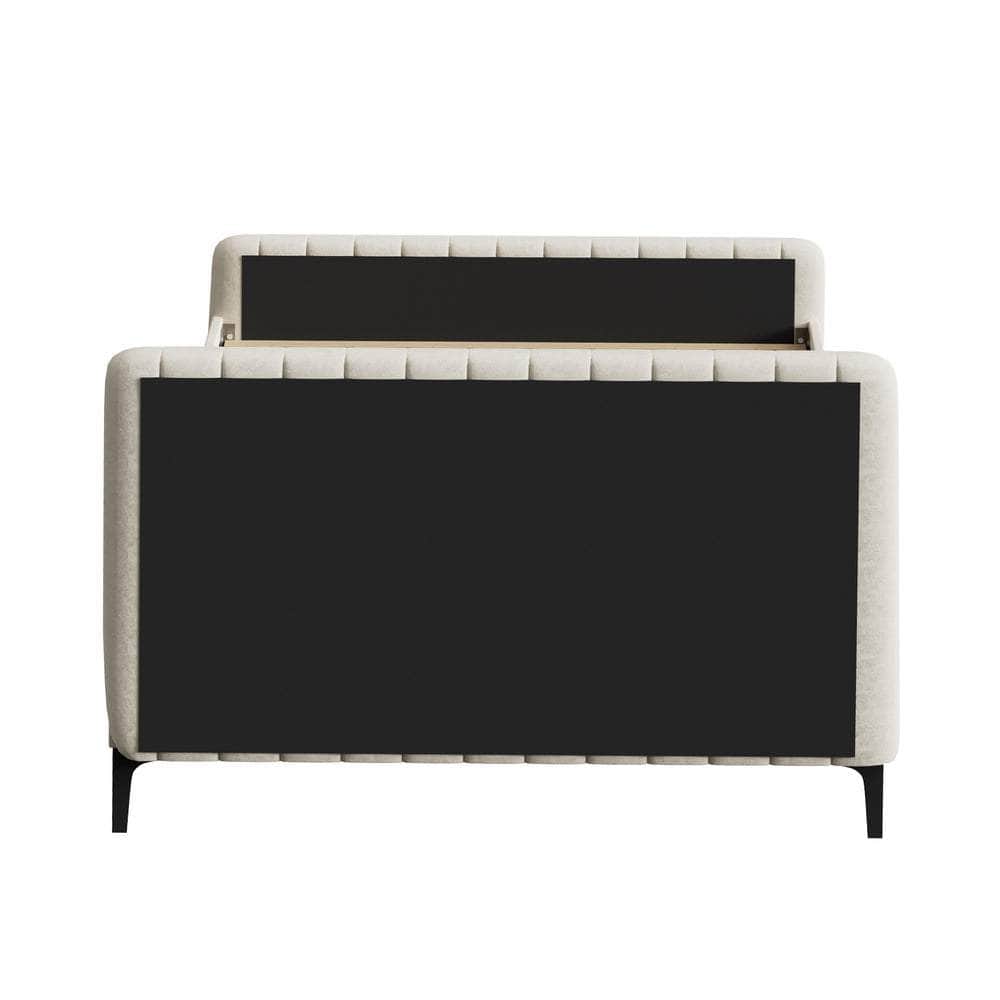 Bed Frame Beds Platform Velvet Fabric Grey/Beige