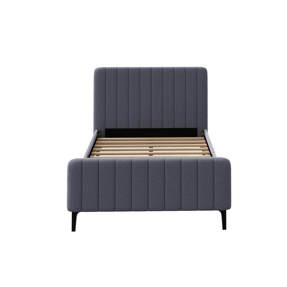 Bed Frame Beds Platform Velvet Fabric Grey/Beige
