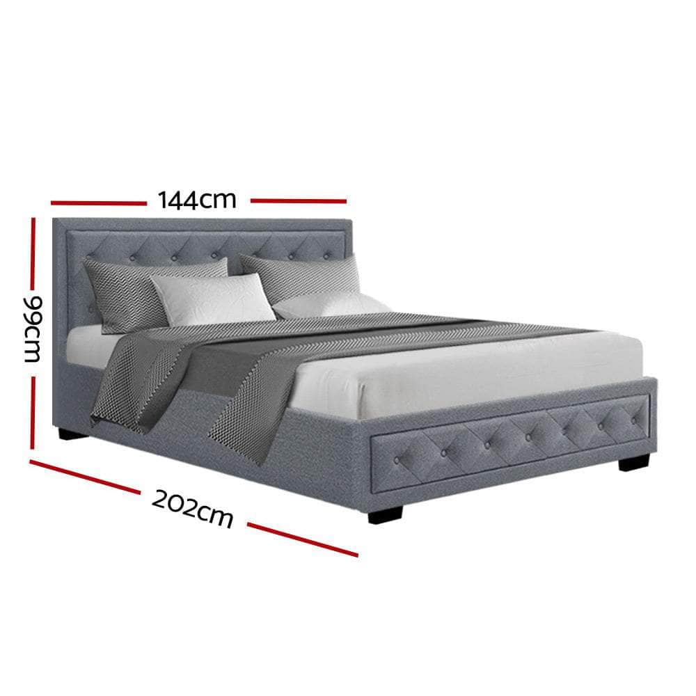 Bed Frame Double Full Size Gas Lift Base With Storage Grey Fabric TIYO