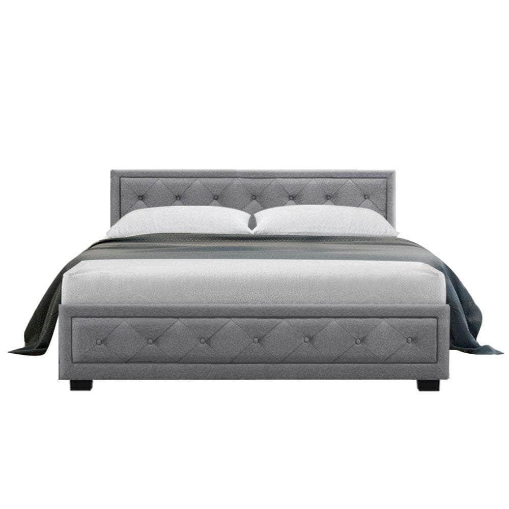 Bed Frame Double Full Size Gas Lift Base With Storage Grey Fabric TIYO