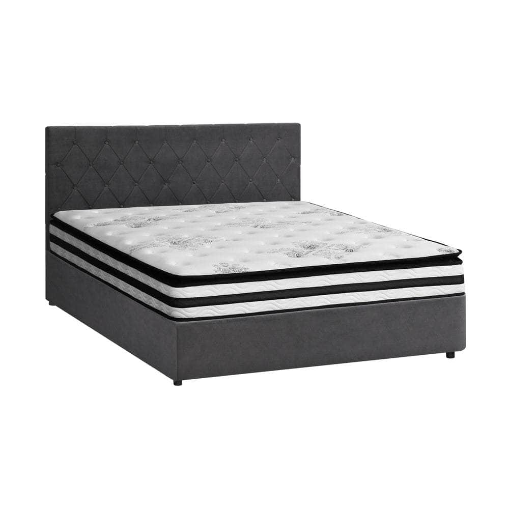 Bed Frame Double King & Queen Size Gas Lift Base with Mattress Velvet Grey