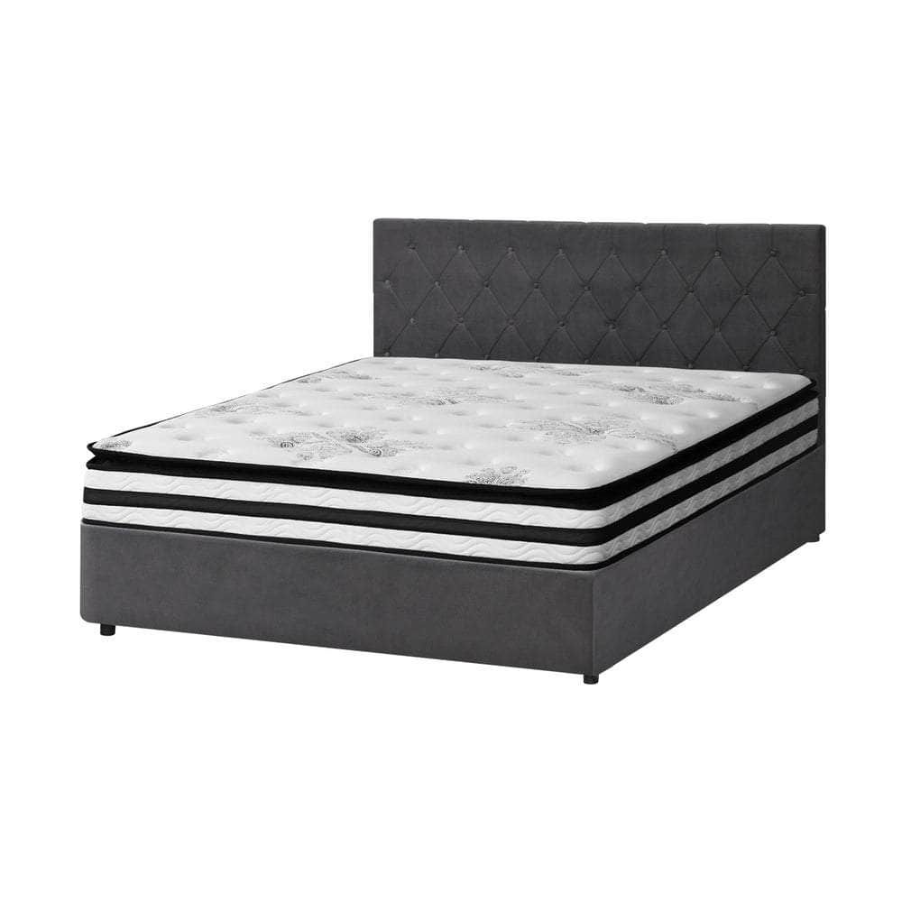Bed Frame Double King & Queen Size Gas Lift Base with Mattress Velvet Grey