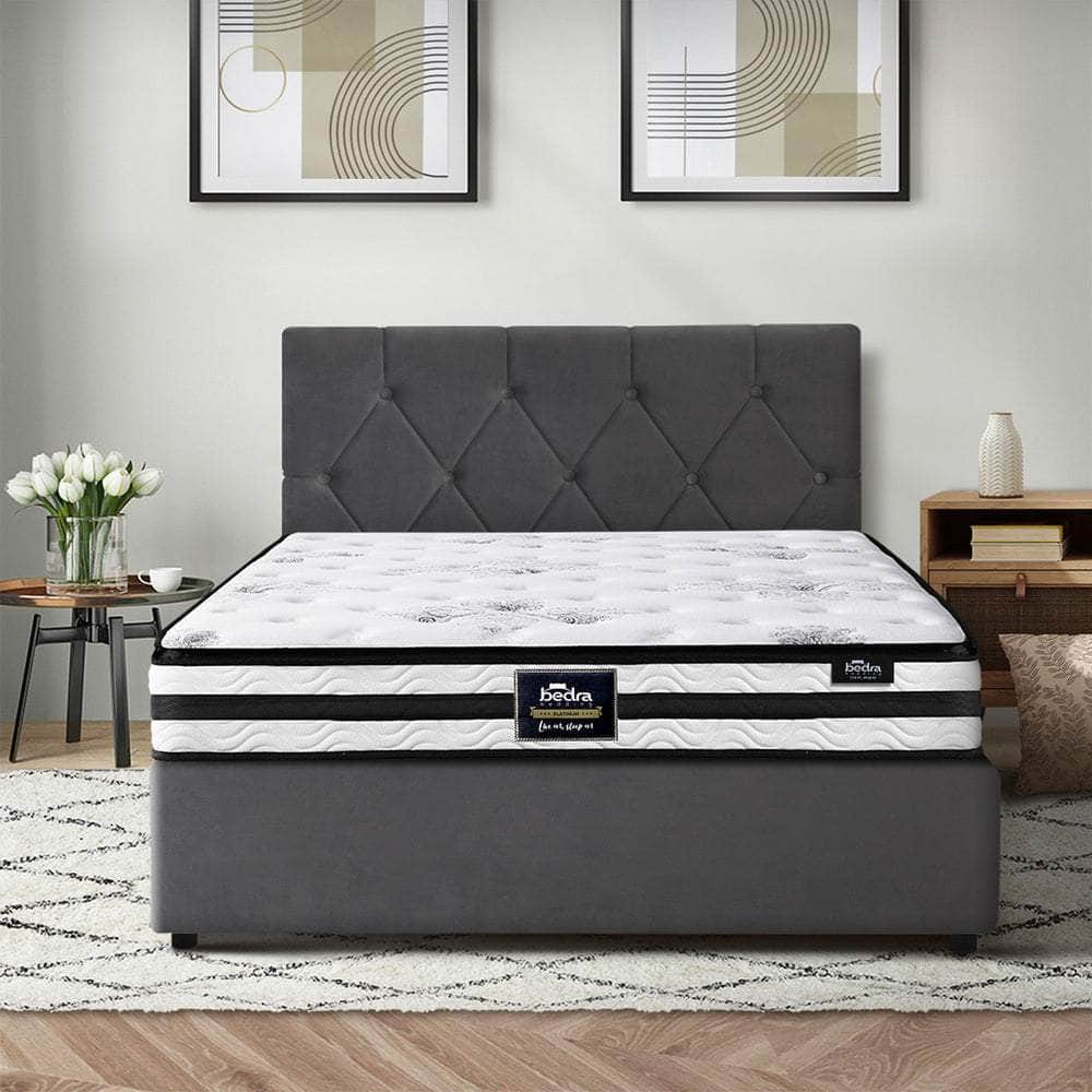 Bed Frame Double King & Queen Size Gas Lift Base with Mattress Velvet Grey