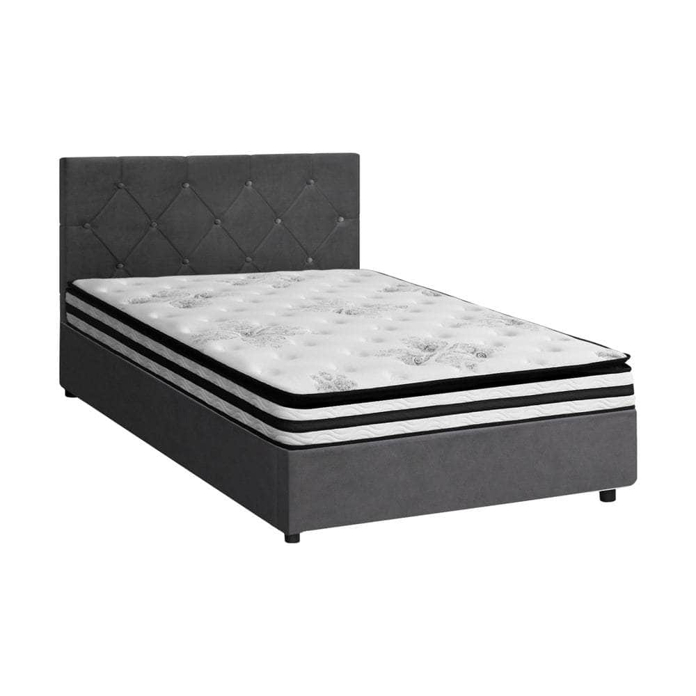 Bed Frame Double King & Queen Size Gas Lift Base with Mattress Velvet Grey