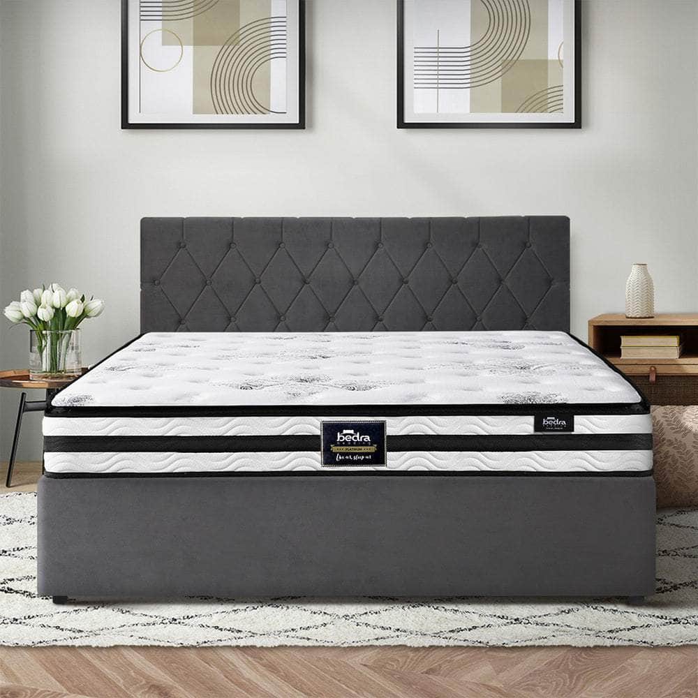 Bed Frame Double King & Queen Size Gas Lift Base with Mattress Velvet Grey