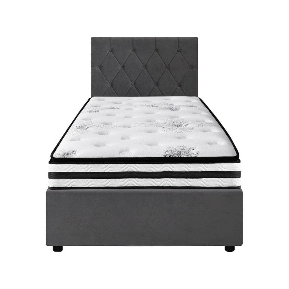 Bed Frame Double King & Queen Size Gas Lift Base with Mattress Velvet Grey