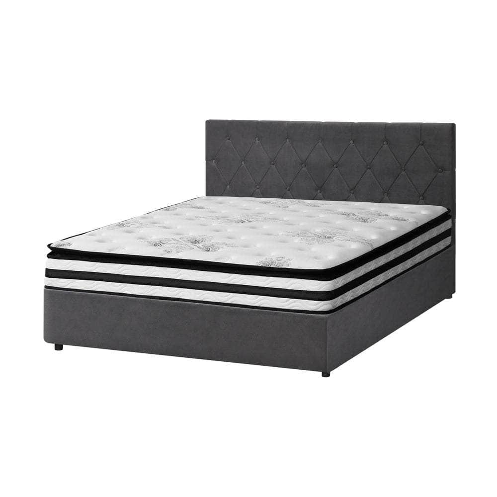Bed Frame Double King & Queen Size Gas Lift Base with Mattress Velvet Grey