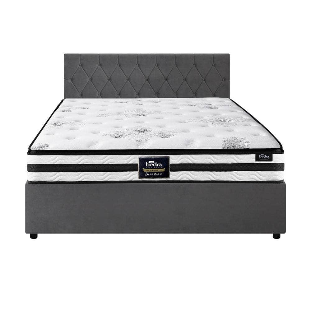 Bed Frame Double King & Queen Size Gas Lift Base with Mattress Velvet Grey