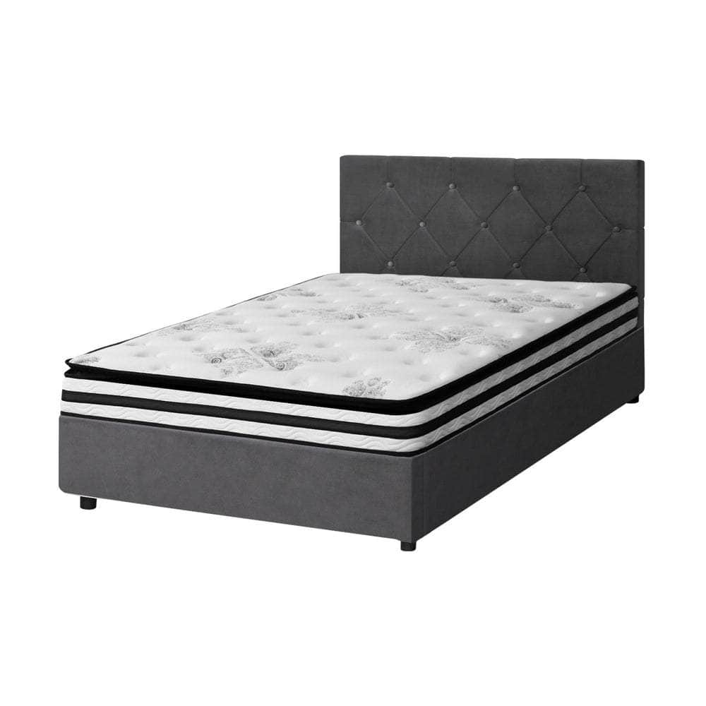 Bed Frame Double King & Queen Size Gas Lift Base with Mattress Velvet Grey