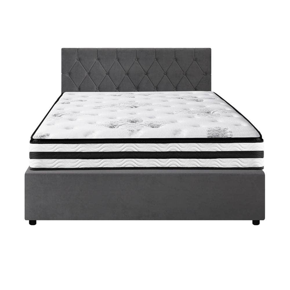 Bed Frame Double King & Queen Size Gas Lift Base with Mattress Velvet Grey