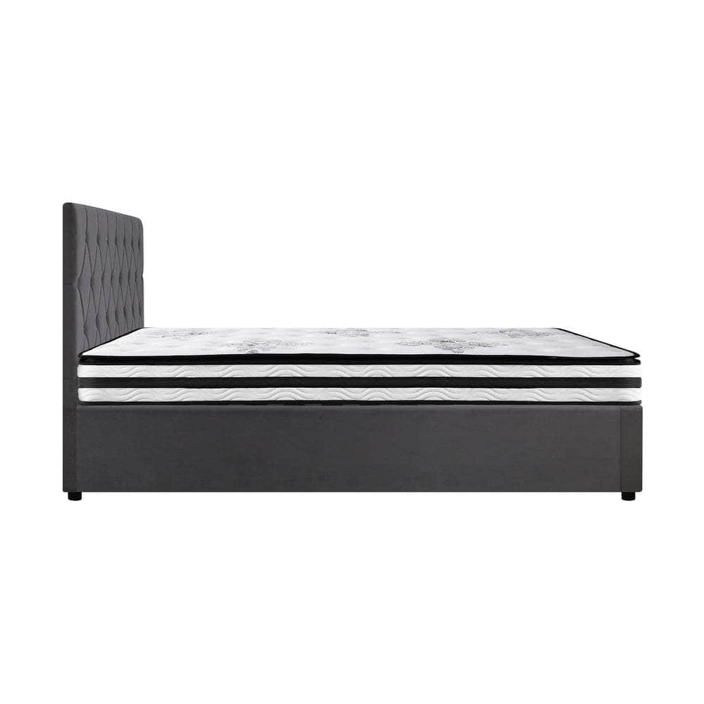 Bed Frame Double King & Queen Size Gas Lift Base with Mattress Velvet Grey