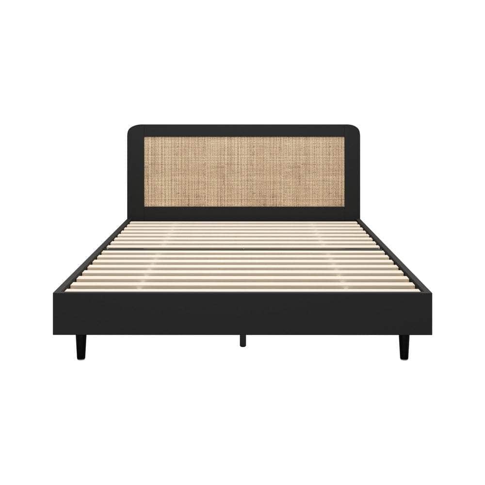 Bed Frame Double/King/Queen Size Real Rattan Headboard Black