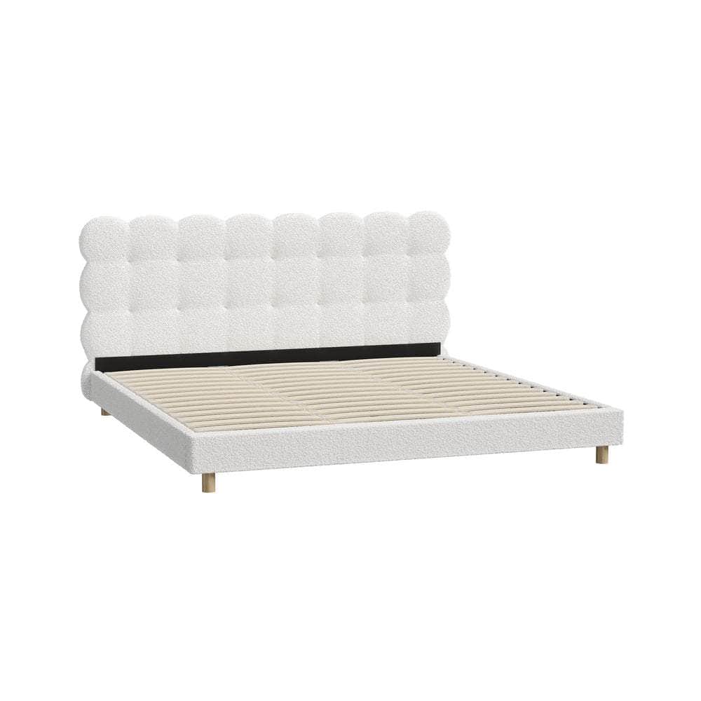 Bed Frame Double/King Single/King/Queen/Single Tufted Bedhead Boucle Fabric White