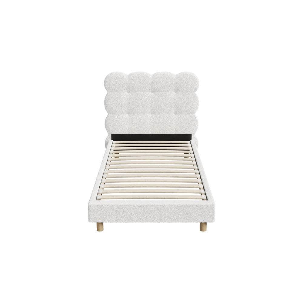 Bed Frame Double/King Single/King/Queen/Single Tufted Bedhead Boucle Fabric White