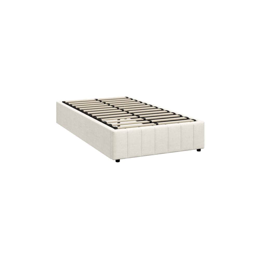 Bed Frame Double King Single Size Gas Lift Storage Base Velvet Cream