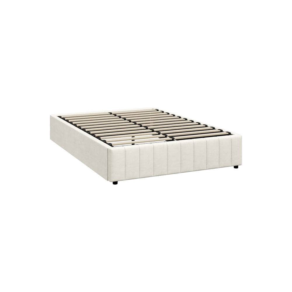 Bed Frame Double King Single Size Gas Lift Storage Base Velvet Cream
