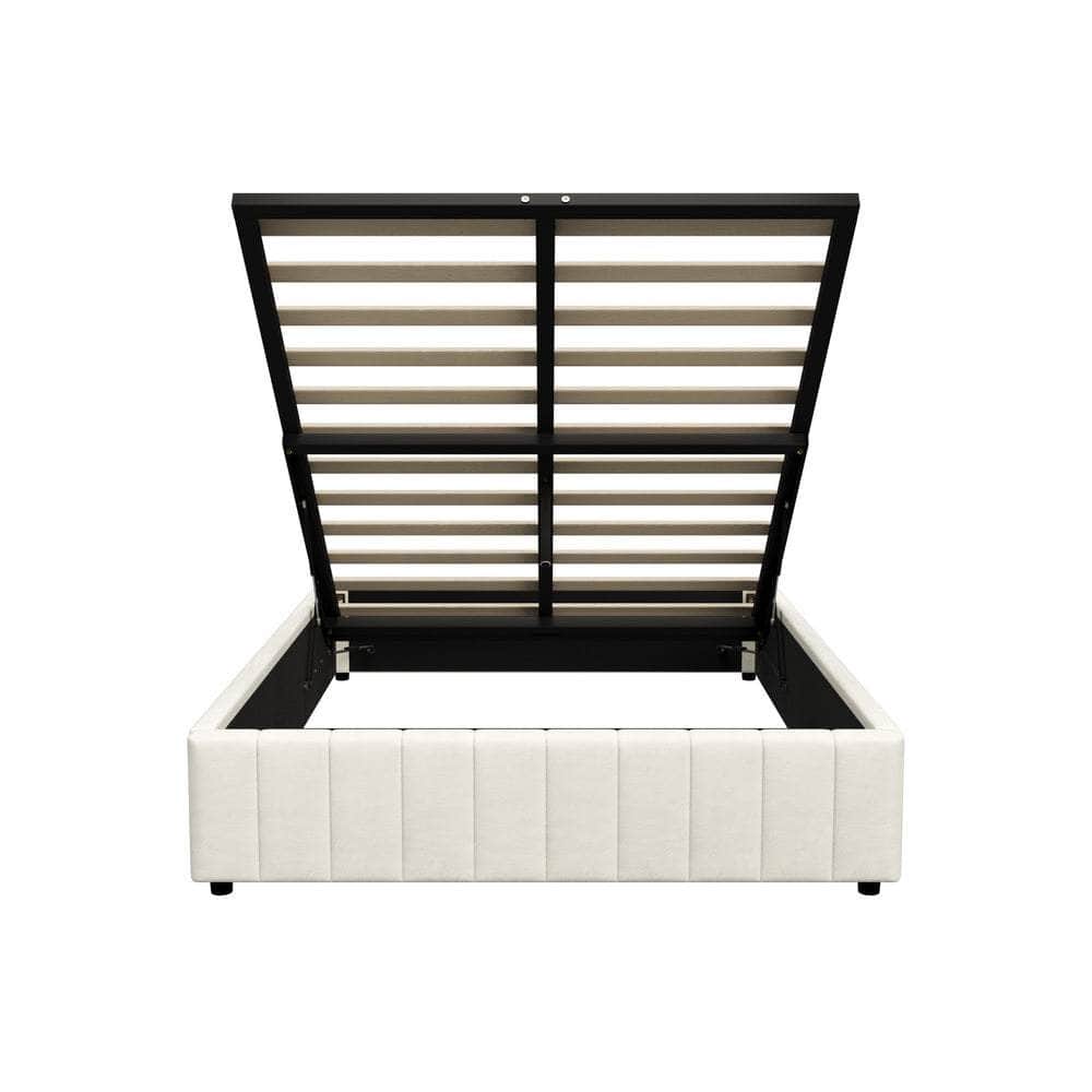 Bed Frame Double King Single Size Gas Lift Storage Base Velvet Cream