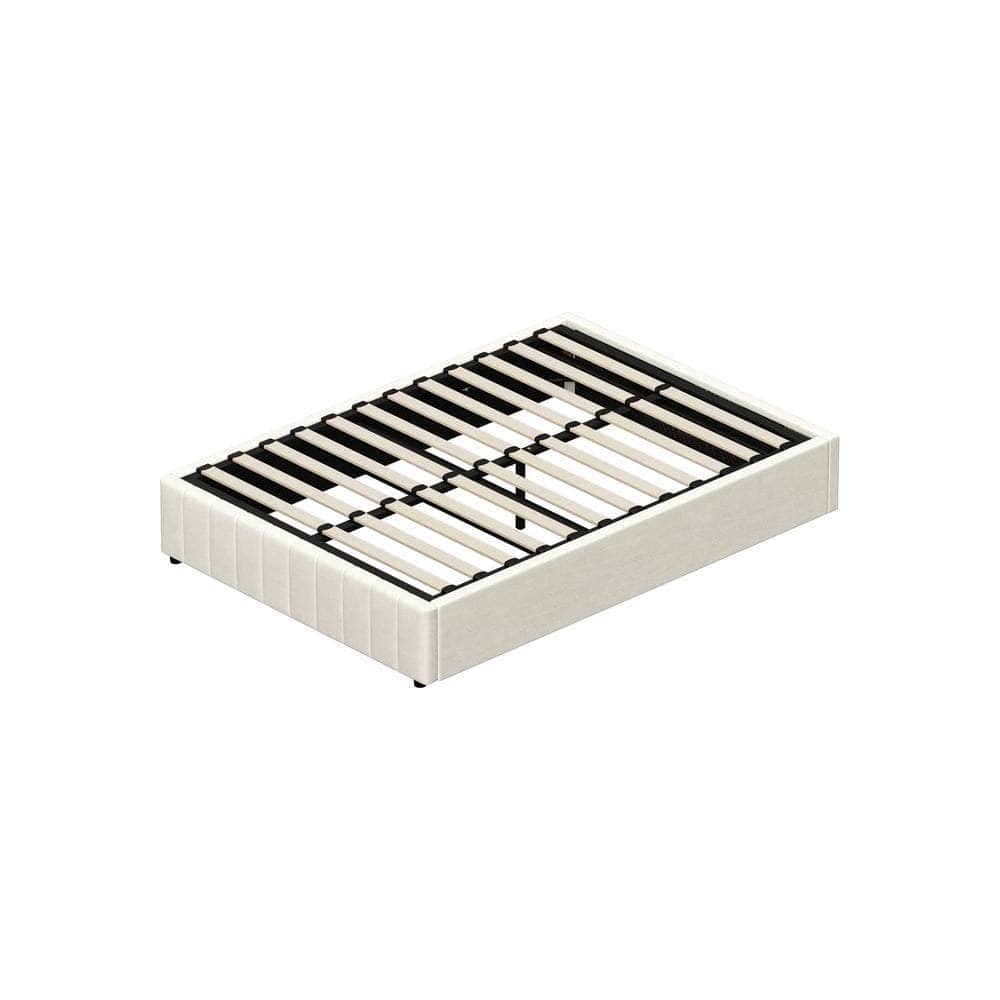 Bed Frame Double King Single Size Gas Lift Storage Base Velvet Cream