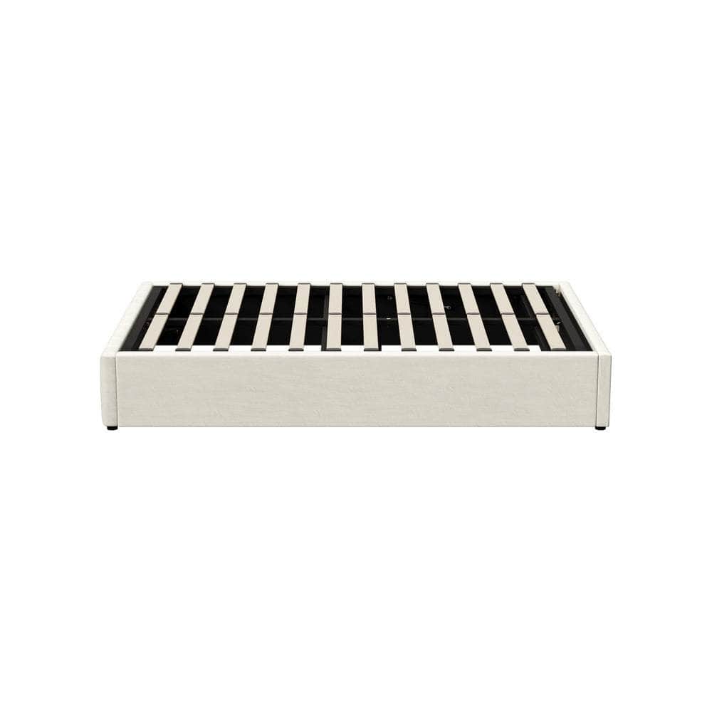 Bed Frame Double King Single Size Gas Lift Storage Base Velvet Cream