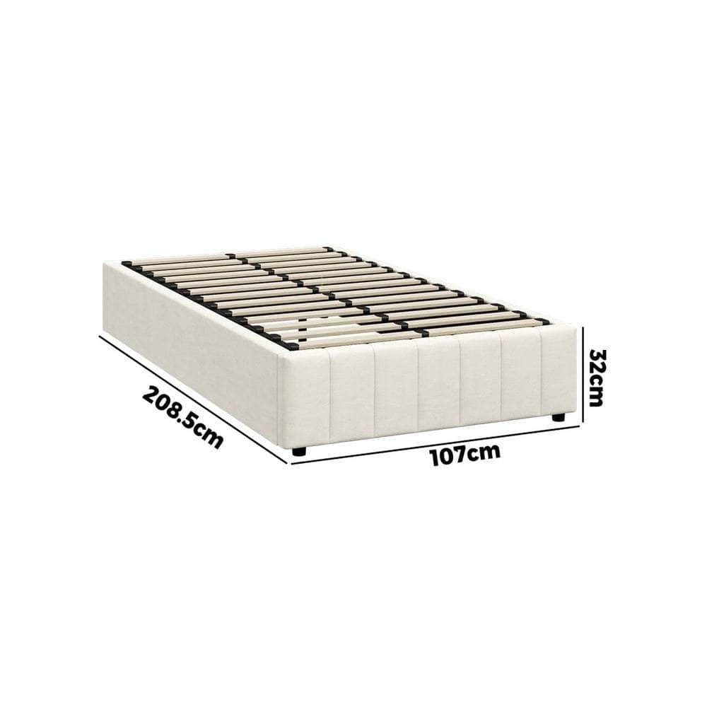 Bed Frame Double King Single Size Gas Lift Storage Base Velvet Cream