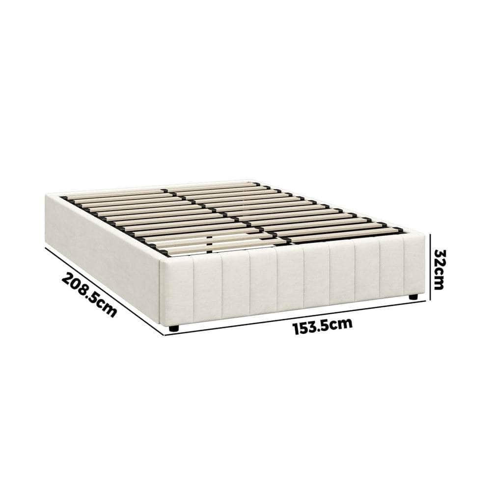 Bed Frame Double King Single Size Gas Lift Storage Base Velvet Cream