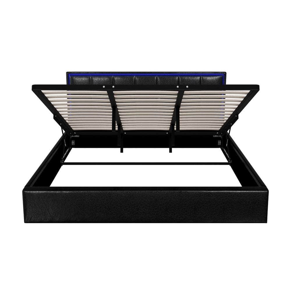 Bed Frame Double King & Single Size RGB LED Gas Lift Storage Base Leather