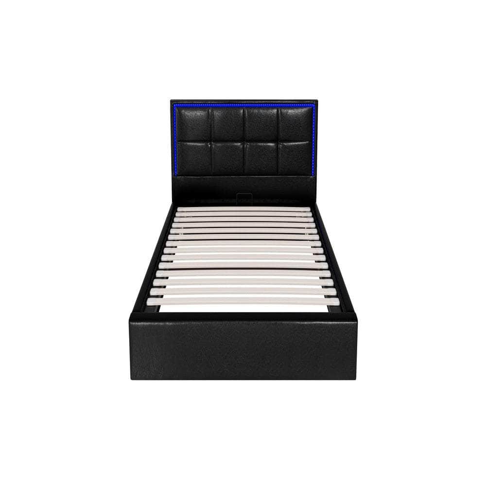 Bed Frame Double King & Single Size RGB LED Gas Lift Storage Base Leather