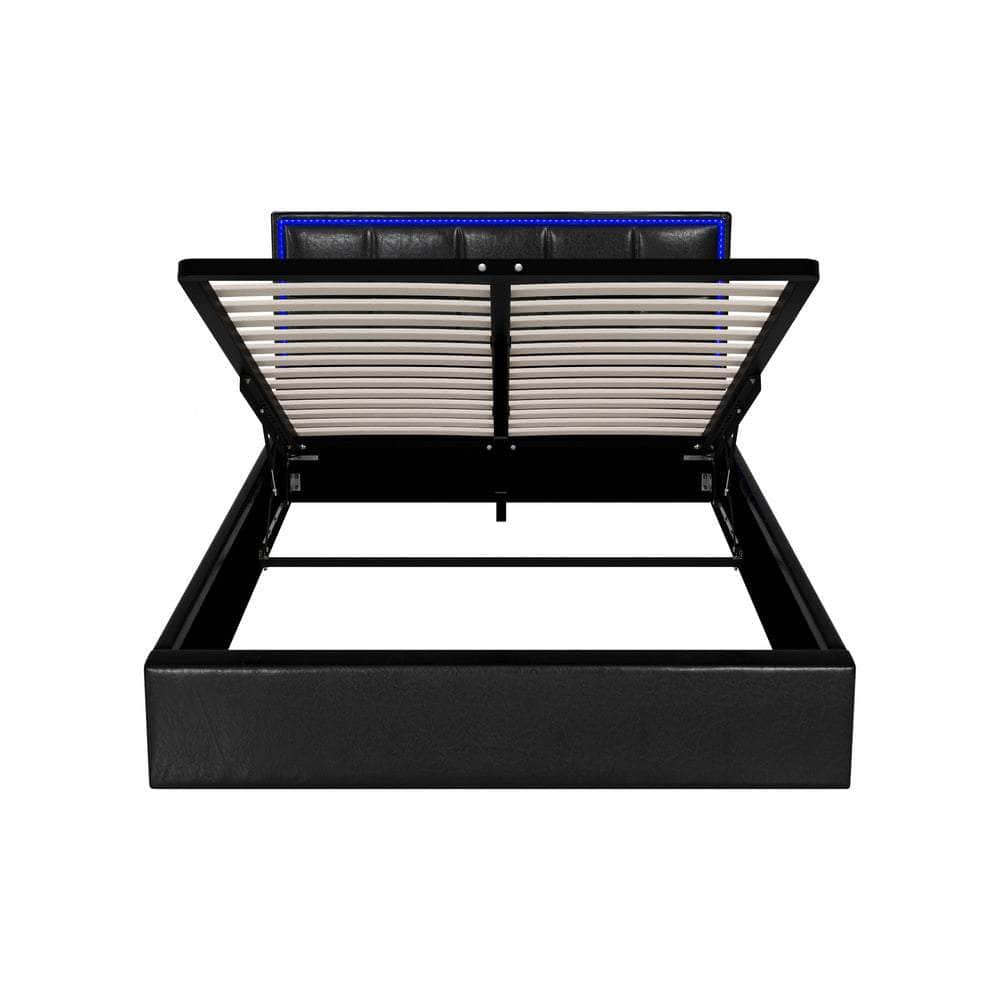 Bed Frame Double King & Single Size RGB LED Gas Lift Storage Base Leather