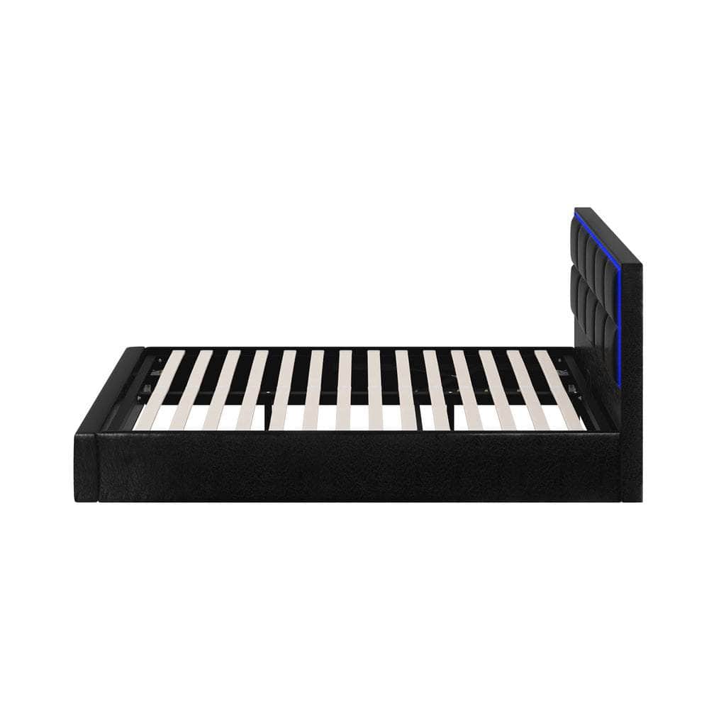 Bed Frame Double King & Single Size RGB LED Gas Lift Storage Base Leather