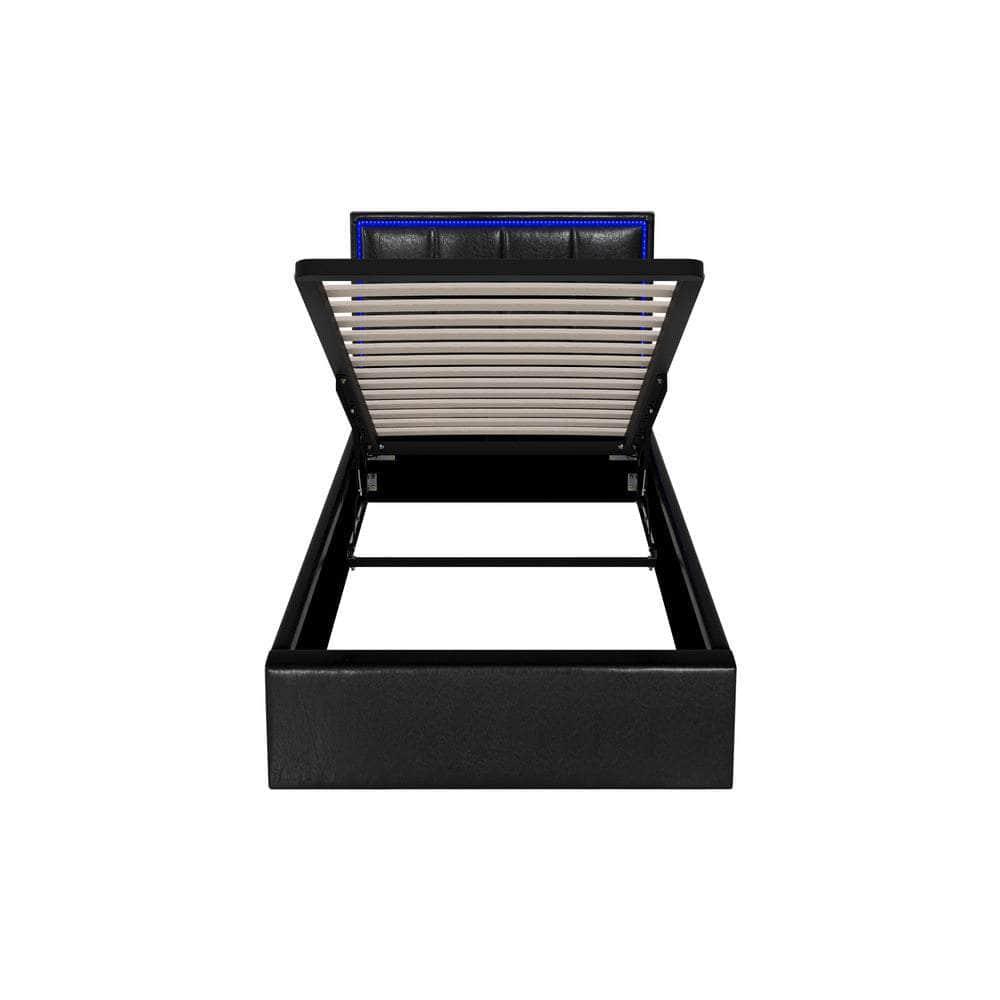 Bed Frame Double King & Single Size RGB LED Gas Lift Storage Base Leather