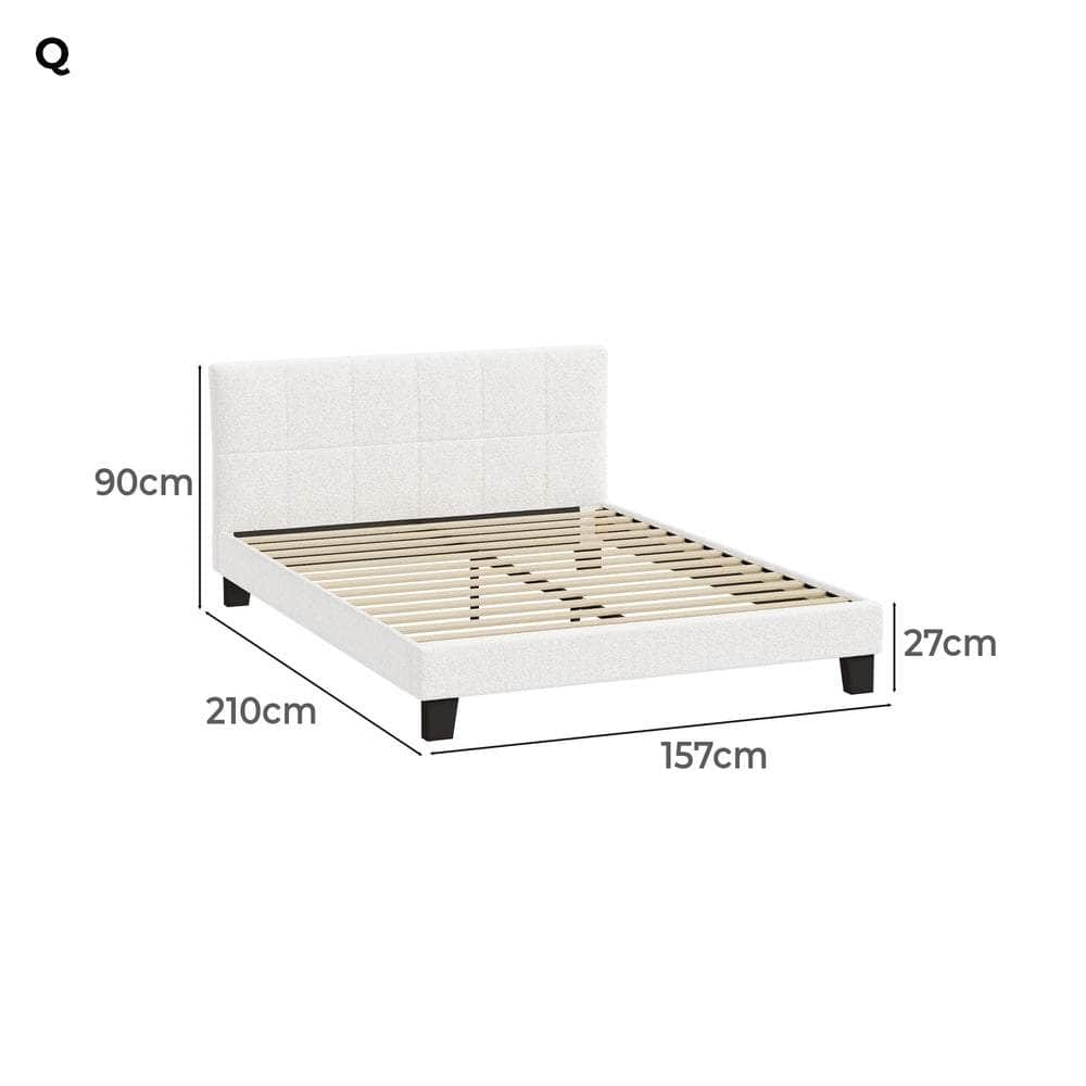 Bed Frame Double/Queen/Single/King Size Base White Boucle TOFU