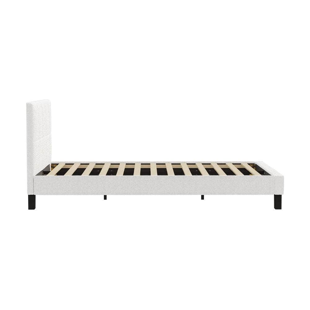 Bed Frame Double/Queen/Single/King Size Base White Boucle TOFU