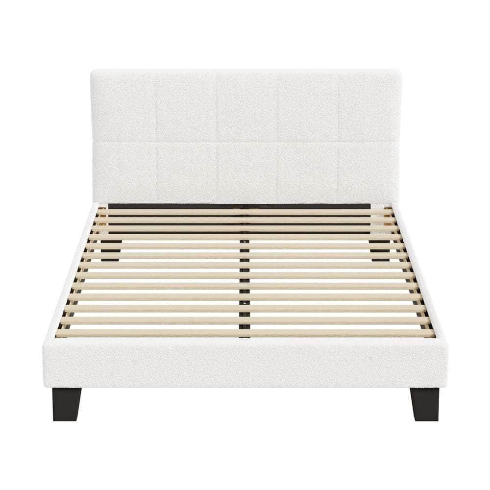 Bed Frame Double/Queen/Single/King Size Base White Boucle TOFU