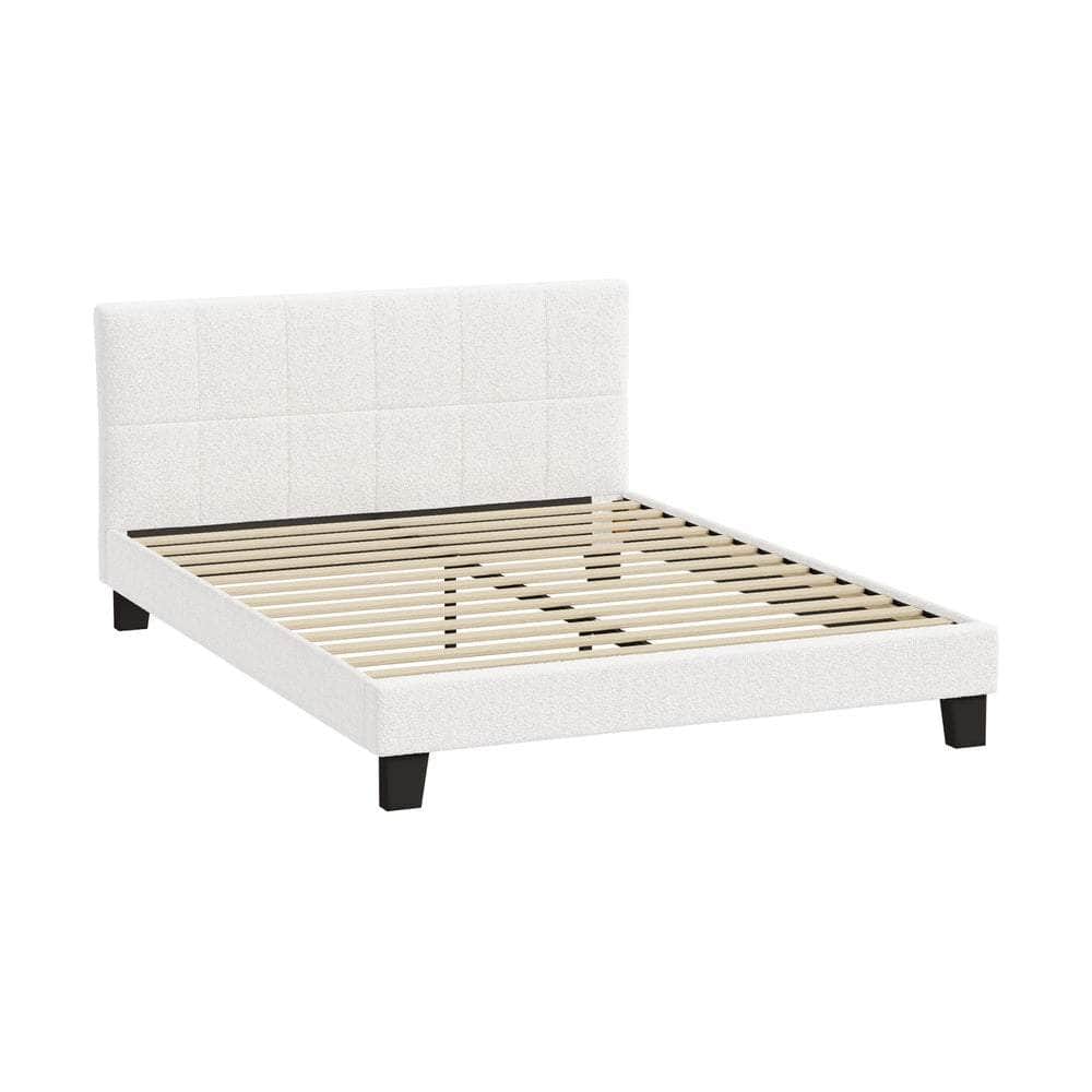Bed Frame Double/Queen/Single/King Size Base White Boucle TOFU