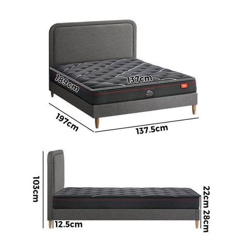 Bed Frame Double & Queen Size Beds Platform with Mattress Grey Fabric