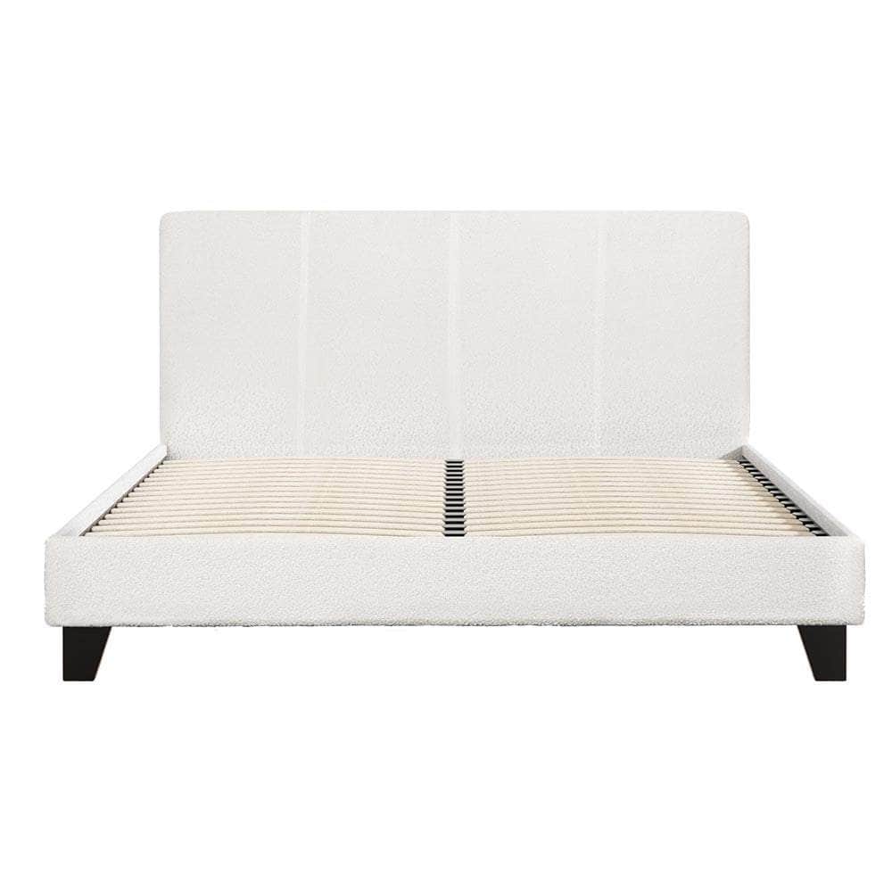 Bed Frame Double Size Boucle Fabric Mattress Base Platform Wooden