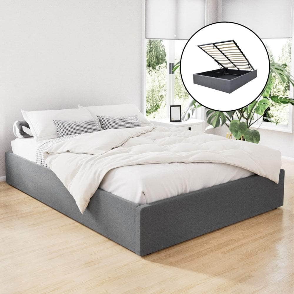Bed Frame Double Size Gas Lift Base Grey Toki