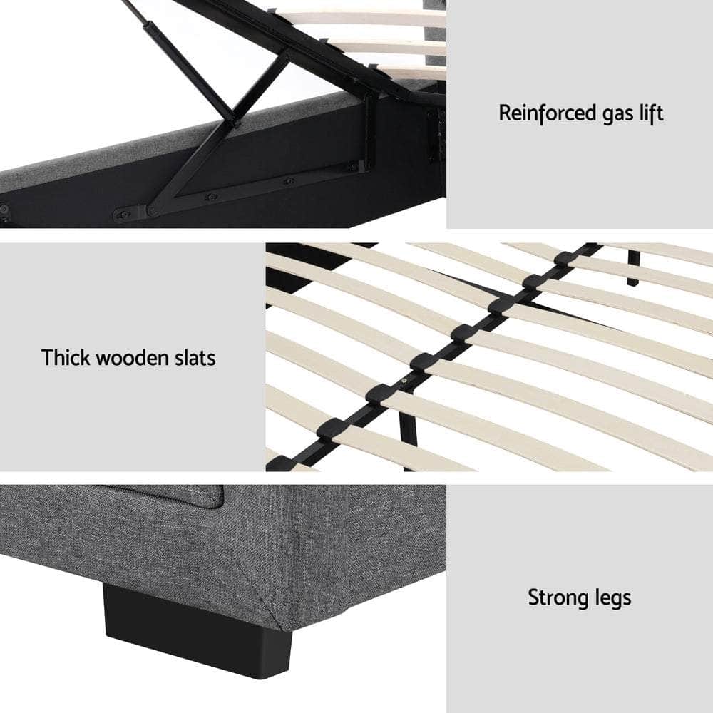 Bed Frame Double Size Gas Lift Grey Tiyo